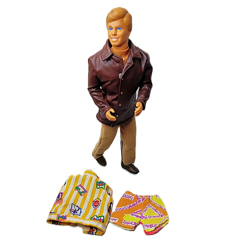 Vintage 1990s Dance Magic Ken in Pleather Jacket w/Beach Top & Trunks